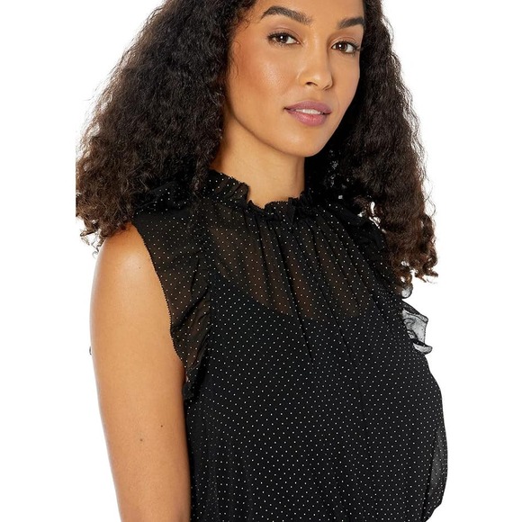 MICHAEL KORS WOMENS DEWDROP CHIFFON RUFFLE BLACK WITH GOLD FOIL DOT M - Picture 3 of 3